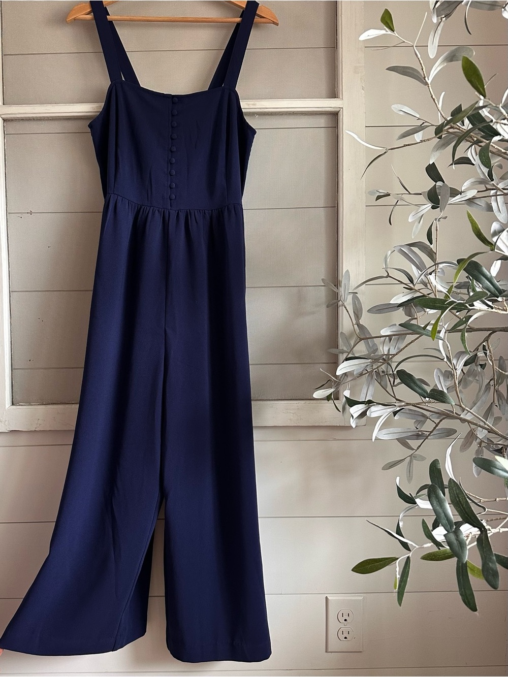 Navy Madewell Wide-Leg Jumpsuit with Button Front